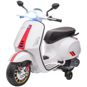 Qaba Vespa Licensed Kids Motorcycle 6V Toddler Motorcycle with Music, FM Radio, Headlight for 3-6 Years, WHite