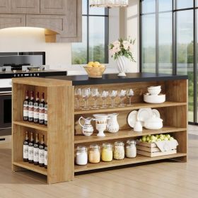 55" Kitchen Island Wood Kitchen Vintage Brown