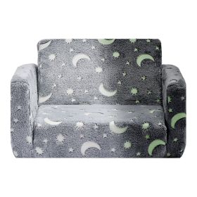 2-in-1 Kids Sofa, Foldable Toddler Soft Couch with Armrests, Glow in the Dark Kids Couch Fold Out with 28D Sponge & Flannel