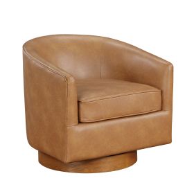 Maisy Saddle Faux Leather Wood Base Barrel Swivel Chair