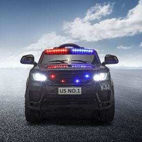 12V Kid Ride on Police Car with Parental Remote Control, Battery Powered Electric Truck with Siren, Flashing Lights,Music, Spring Suspension, Bla
