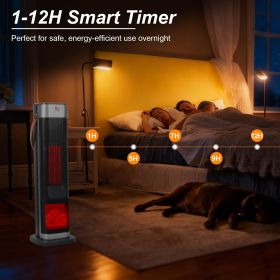 Portable 1500W Space Heater with Fireplace,90° Oscillating PTC Ceramic, Adjustable Thermostat Tower Heater