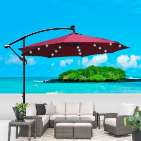 10 ft Outdoor Patio Umbrella Solar Powered LED Lighted Sun Shade Market Waterproof 8 Ribs Umbrella with Crank and Cross Base for Garden Deck Back