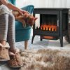 24" Black Free Standing Electric Fireplace, Electric Fireplace Heater with Realistic Fake Fire