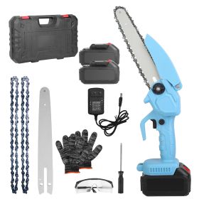 1Set Electric Mini Chainsaw Portable Handheld Cordless Small Chain Saw Battery Powered With 2Pcs 1200mAh Rechargeable Batteries 8in Chains Gloves (Color: Blue)