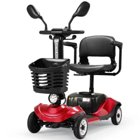 Foldable Electric Mobility Scooter With Light And Basket - Compact 4-Wheel Travel Wheelchair For Easy Mobility And Perfect Christmas Gift (Option: Black and red)