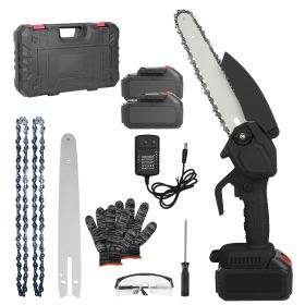 1Set Electric Mini Chainsaw Portable Handheld Cordless Small Chain Saw Battery Powered With 2Pcs 1200mAh Rechargeable Batteries 8in Chains Gloves (Color: Black)