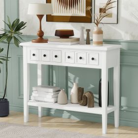 Rustic Console Table with Open Shelf,Rubber Wood Legs,Ideal for Entryways,Living Rooms,and Hallways (Material: MDF,Rubber Wood, Color: White)
