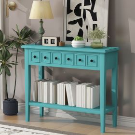 Rustic Console Table with Open Shelf,Rubber Wood Legs,Ideal for Entryways,Living Rooms,and Hallways (Material: MDF,Rubber Wood, Color: Teal)