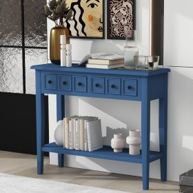 Rustic Console Table with Open Shelf,Rubber Wood Legs,Ideal for Entryways,Living Rooms,and Hallways (Material: MDF,Rubber Wood, Color: NAVY)