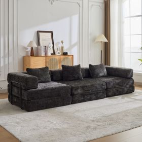 Compression Sofa,Convertible Floor Sofa Bed with Fixed-Shape Frame, Boneless Modular Sectional Sofa,No Assembly Required,Chenille fabric (Color: Black)