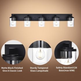 5/6-Light Vanity Light in Matt Black Finish, Vintage Farmhouse Mirror Lights with Clear Glass Shade. (Numbers of Light: 5-Light, Color: Black)