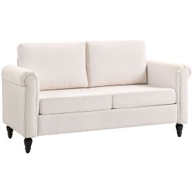 Vintage Loveseat, Upholstered Love Seat Furniture, Chenille-feel Fabric 2 Seater Sofa Couch with Rolled Arms (Color: Cream White)